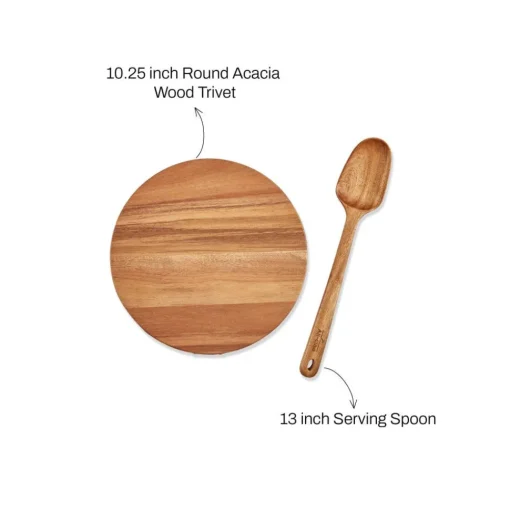 Outlet Acacia Wood Trivet and Spoon; 2 Piece Set Kitchen Accessories
