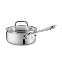 Outlet D3 Stainless Everyday 3-ply Bonded Cookware, Sauce Pan with Glass lid, 1.5 quart Sauce Pans & Sauciers