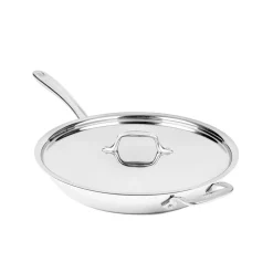 Clearance D3 Stainless Everyday 3-ply Bonded Cookware; Skillet with Lid; 12.5 inch Fry Pans & Skillets