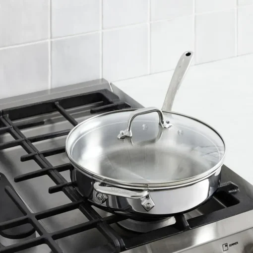New D3 Stainless Everyday 3-ply Bonded Cookware, Sauté Pan with Glass lid, 3 quart Saute Pans