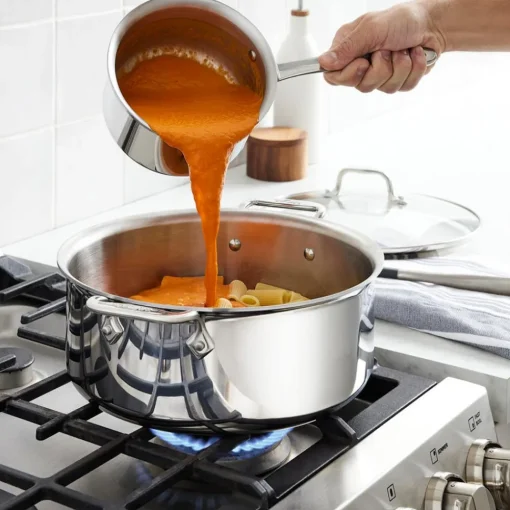 Outlet D3 Stainless Everyday 3-ply Bonded Cookware, Sauce Pan with Glass lid, 1.5 quart Sauce Pans & Sauciers