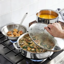 Outlet D3 Stainless Everyday 3-ply Bonded Cookware, Sauce Pan with Glass lid, 1.5 quart Sauce Pans & Sauciers
