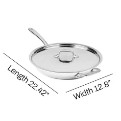 Clearance D3 Stainless Everyday 3-ply Bonded Cookware; Skillet with Lid; 12.5 inch Fry Pans & Skillets