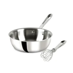 Outlet D3 Stainless 3-ply Bonded Cookware, Saucier with Whisk, 2 quart Sauce Pans & Sauciers