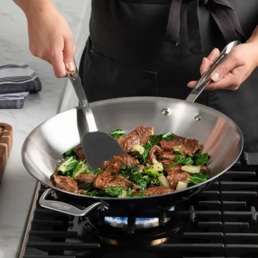 Fashion D5 Stainless Polished 5-ply Bonded Cookware, Wok, 14 inch Fry Pans & Skillets | Woks & Chef Pans