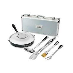 Hot Enameled Cast Iron 12 inch Skillet with Lid & 5 piece BBQ Tool Set Fry Pans & Skillets | Outdoor Tools & Accessories