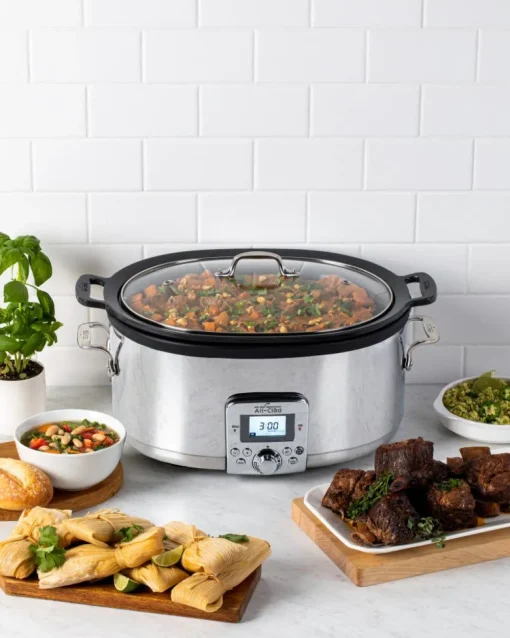 Online Gourmet Plus Stainless Steel 7-in-1 Slow Cooker; Nonstick Ceramic Coating; 7 quart Kitchen Electrics