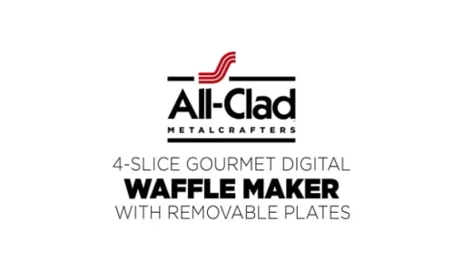 Sale Gourmet Stainless Steel Digital Waffle Maker with Removable Plates; 4 slice Kitchen Electrics
