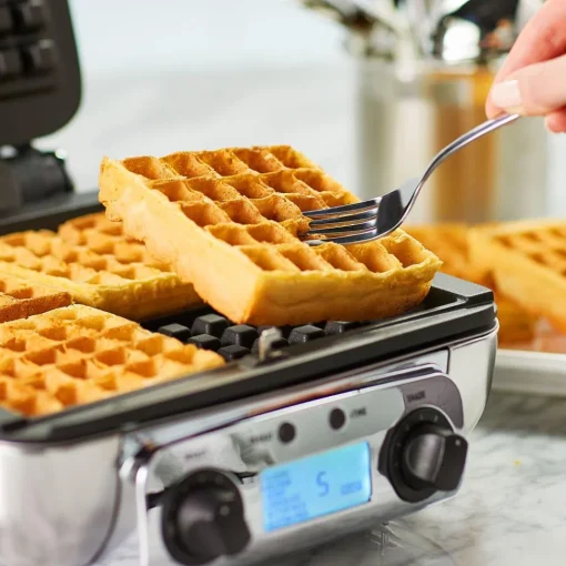 Sale Gourmet Stainless Steel Digital Waffle Maker with Removable Plates; 4 slice Kitchen Electrics
