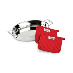 Sale 15-Inch Oval Baker with Red Pot Holders / Bake and Serve Specialty Cookware