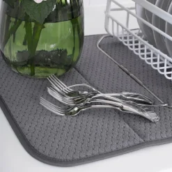 Hot 2-Pack Pewter Grey Drying Mat Set / Modern Look and Superior Drying Performance Kitchen Linens
