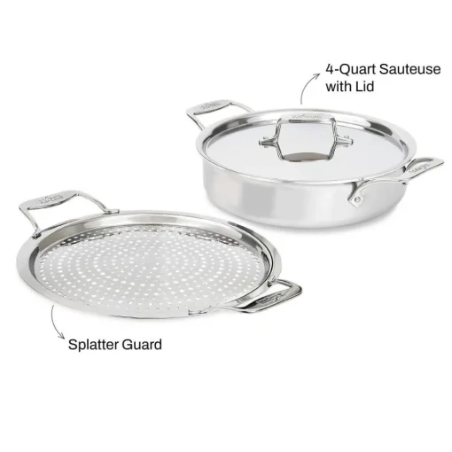 Best 4-Quart sauteuse with Splatter Guard / D5 Brushed Stainless Versatility Saute Pans | Strain & Splatter Guards