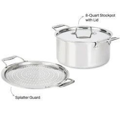 New 8-Quart Stockpot with Splatter Guard / D5 Brushed Stainless Masterpiece Soups & Stockpots | Strain & Splatter Guards