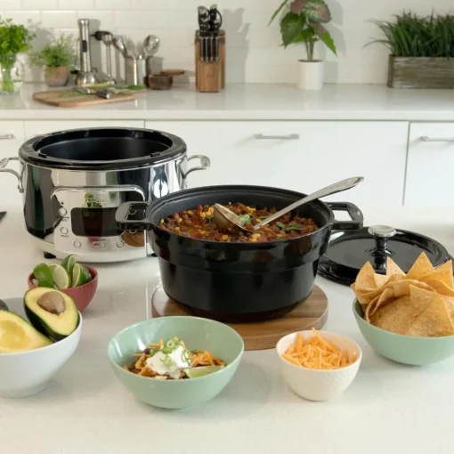 Outlet Stainless Steel 6-in-1 Digital Slow Cooker with Enameled Cast Iron Pot; 5 quart Dutch Ovens | Kitchen Electrics