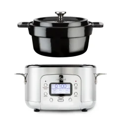 Outlet Stainless Steel 6-in-1 Digital Slow Cooker with Enameled Cast Iron Pot; 5 quart Dutch Ovens | Kitchen Electrics