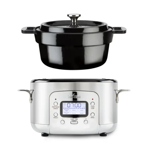 Outlet Stainless Steel 6-in-1 Digital Slow Cooker with Enameled Cast Iron Pot; 5 quart Dutch Ovens | Kitchen Electrics