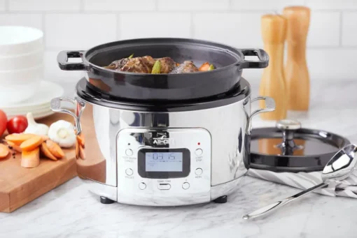 Outlet Stainless Steel 6-in-1 Digital Slow Cooker with Enameled Cast Iron Pot; 5 quart Dutch Ovens | Kitchen Electrics